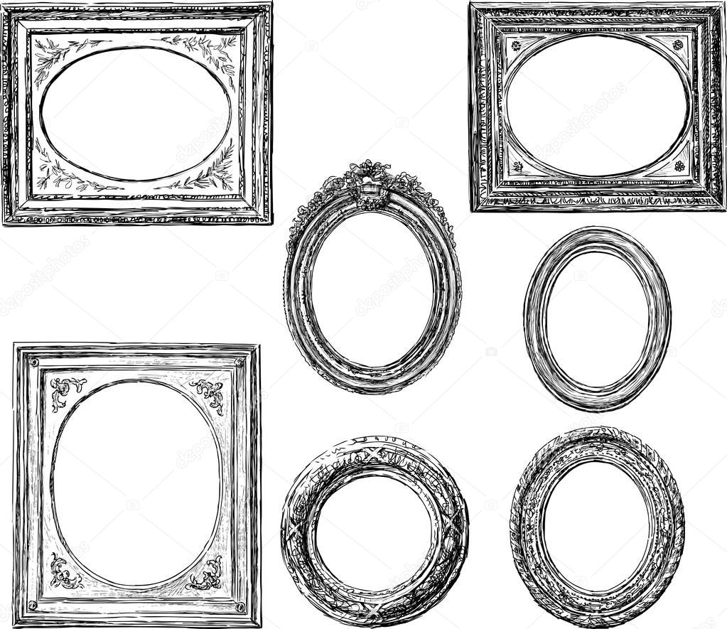 A set of sketches of vintage round and oval frames