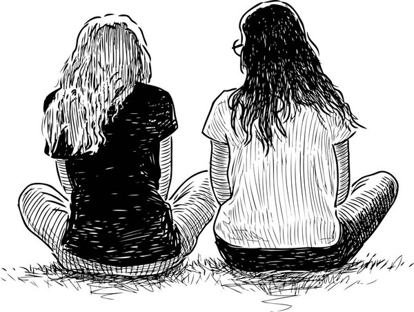 Sketch of the students resting on a lawn