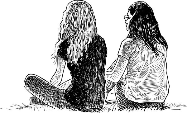 Sketch of the students resting on the grass