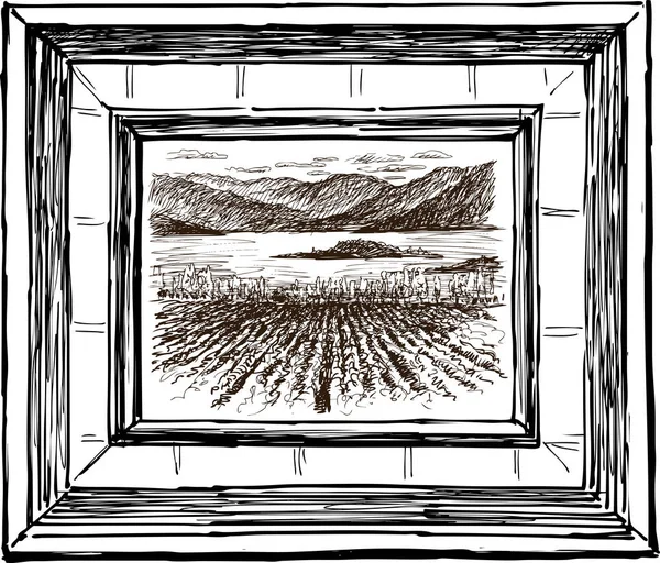 Croquis Vectoriel Paysage Dans Cadre — Image vectorielle