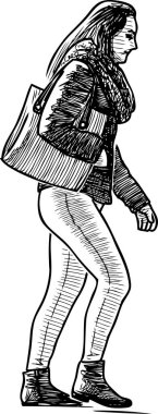 A sketch of a walking townswoman clipart