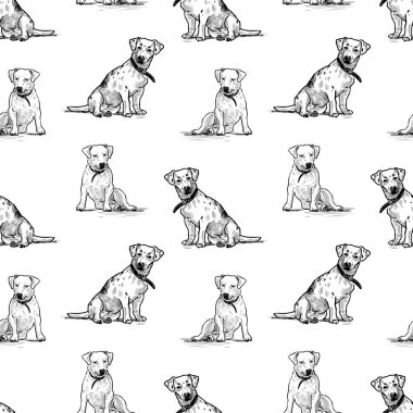 Küçük köpekler oturan çizimler ve seamless modeli