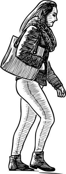 歩く都会の女性のスケッチ — ストックベクタ
