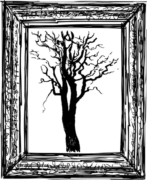 Эскиз Силуэта Дерева Старой Рамке — стоковый вектор