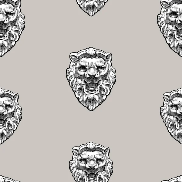 Nahtloses Muster Skulpturaler Löwenmasken — Stockvektor
