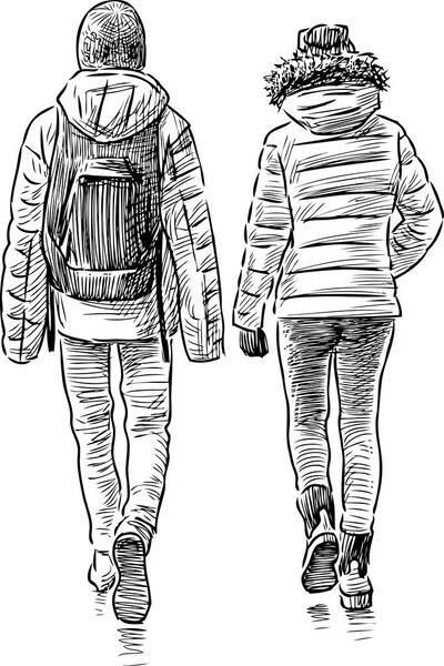 Genç Öğrencilerin Bir Çift Sketch — Stok Vektör