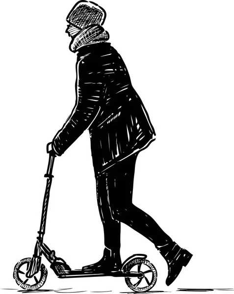 スクーターに乗るカジュアルな Townswoman — ストックベクタ