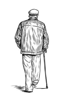 Yaşlı bir adam bastonla caddede gidiyor