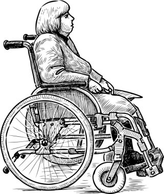 Sketch of a disabled woman in a wheelchair clipart