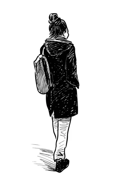 一个年轻的女人走在街上 — 图库矢量图片