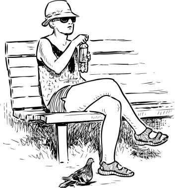 A sketch of a townswoman sitting on a park bench clipart