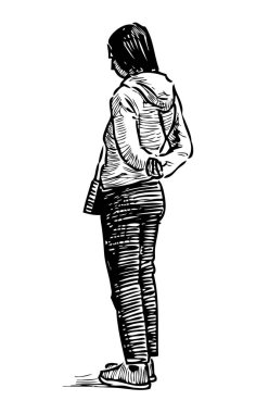 Sketch of a casual standing townswoman clipart
