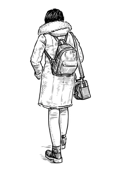 Ескіз Випадкового Студента Дівчини Йде Вулиці — стоковий вектор