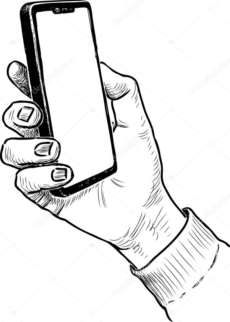 A sketch of a smartphone in a human hand