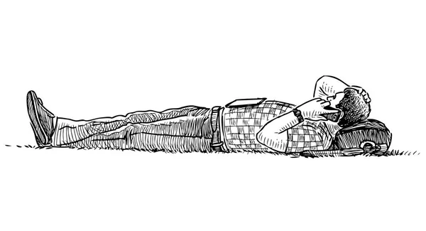 Рисунок Случайного Горожанина Лежащего Газоне Разговаривающего Мобильному Телефону — стоковый вектор