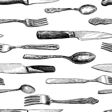 Çeşitli çatal-bıçak çizimleri Dikişsiz deseni
