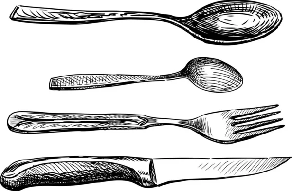 Schets Van Een Set Van Verschillende Bestek — Stockvector