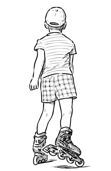 ローラースケートに乗っている小さな男の子のスケッチ — ストックベクタ