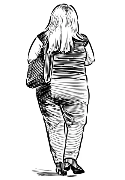 Yaz günü sokakta nisken sarışın kasaba kadını Sketch