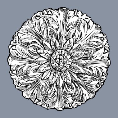 Yuvarlak çiçek elementi şeklinde mimari detay Vektör çizimi