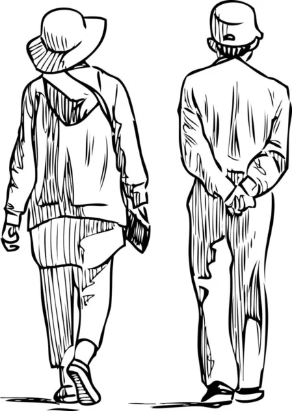 Σκίτσο Δύο Πολιτών Που Περπατούν Στο Δρόμο — Διανυσματικό Αρχείο