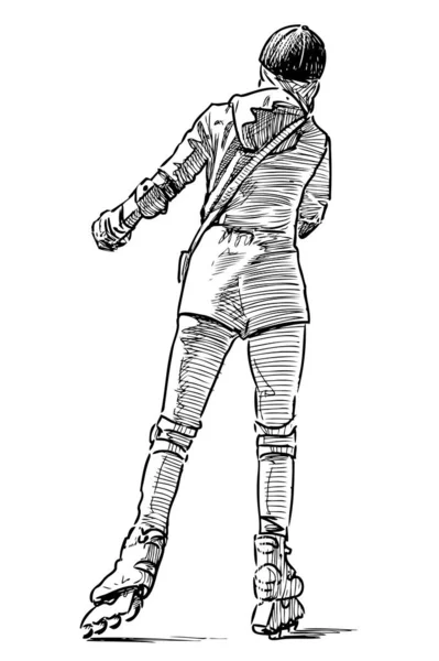 骑在溜冰鞋的少女的素描 — 图库矢量图片