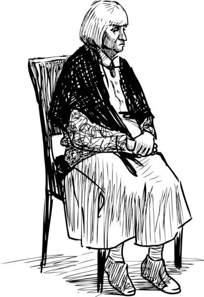 Skizze Einer Intelligenten Älteren Frau Auf Stuhl Sitzend — Stockvektor