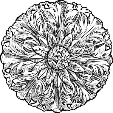 Yuvarlak çiçek elementi şeklinde mimari detay çizimi