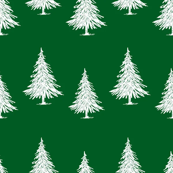 Seamless Pattern Frozen Christmas Trees Sketches — Stock Vector