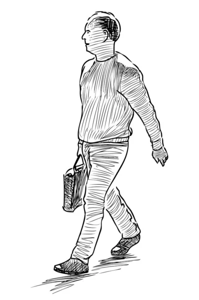 通りを歩くバッグ付きのカジュアルな都会の歩行者のスケッチ — ストックベクタ