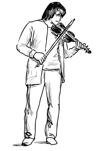 Bosquejo Joven Músico Tocando Violín — Vector de stock