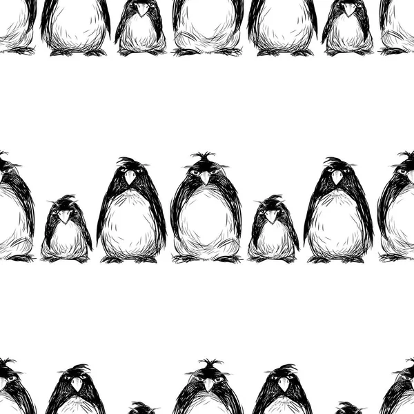 Fundo Sem Costura Esboços Desenhos Animados Pinguins Engraçados Fileiras — Vetor de Stock