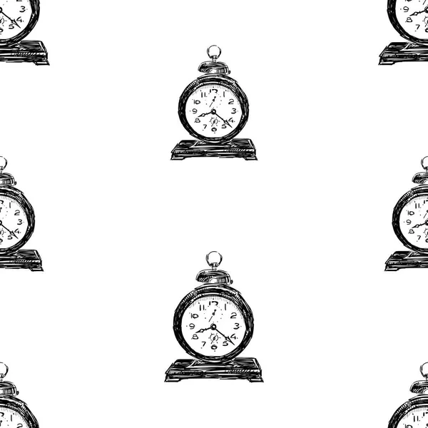 Seamless Background Sketches Old Alarm Clocks — Stock Vector