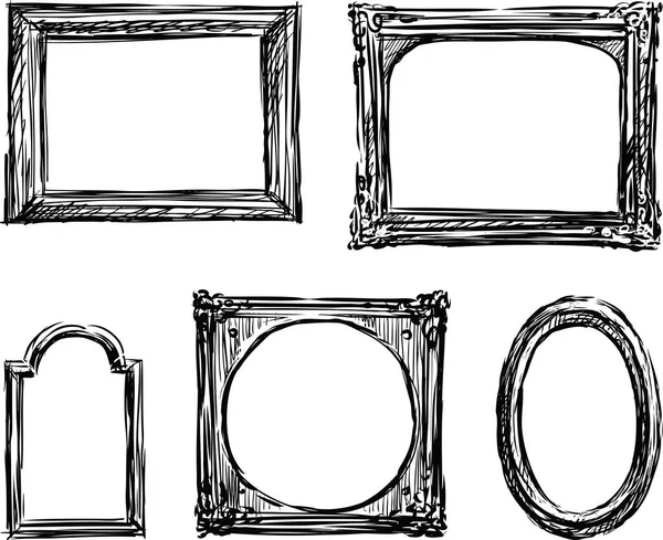 Vektorové Kresby Různých Starých Dřevěných Rámů — Stockový vektor