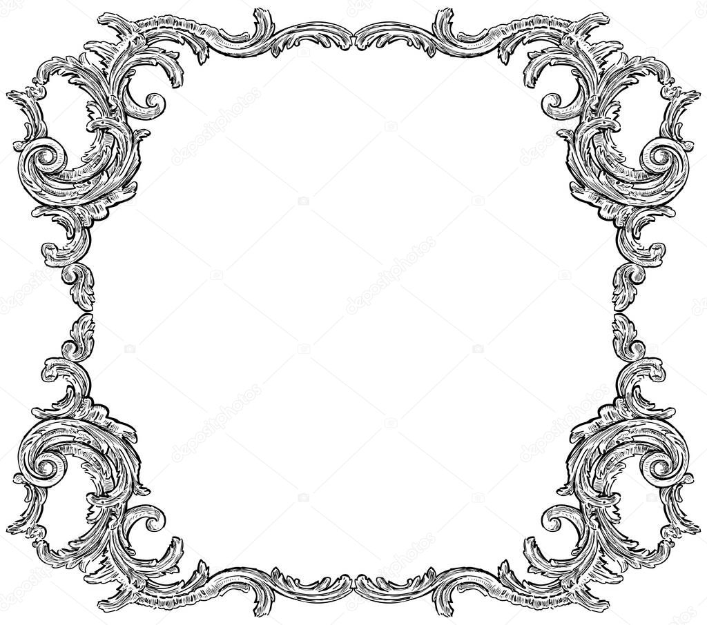 Vector image of drawn ornate framing in baroque style