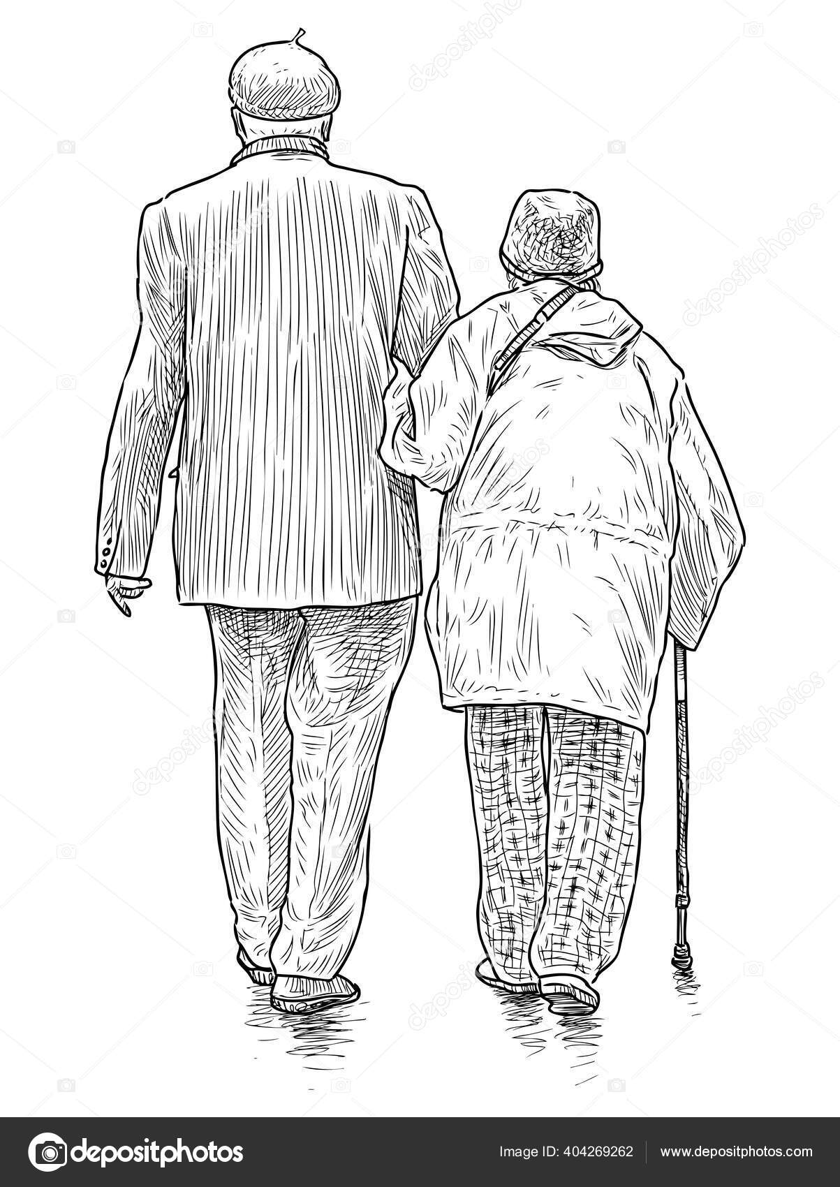 Old People Having Walk Two People Walking Side View Old Stock Vector by  ©wm.gnatuyk 380957806