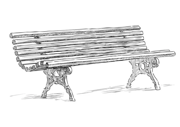 Ręczny Rysunek Starej Drewnianej Ławki Parkowej — Wektor stockowy