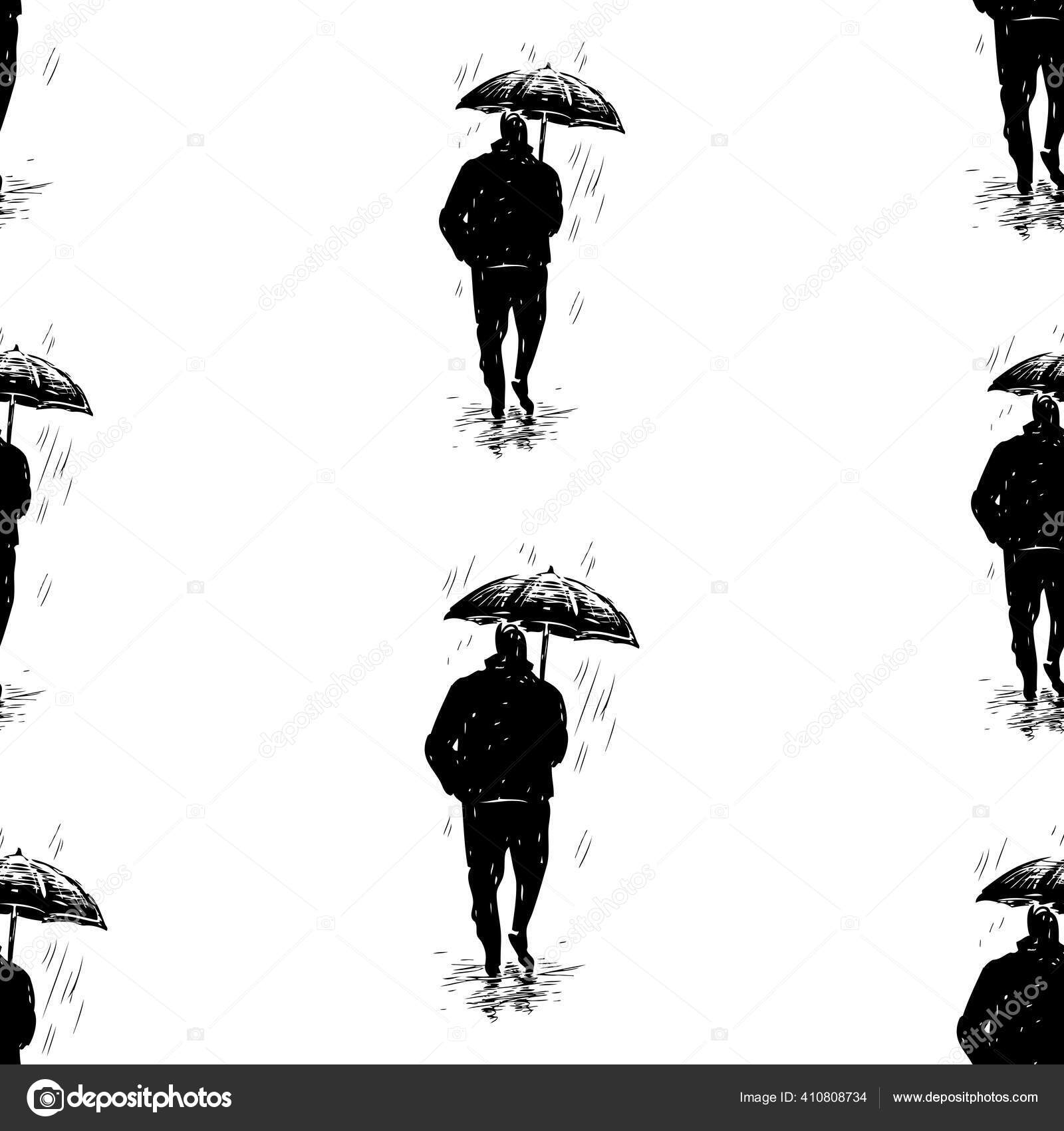 Nahtloser Hintergrund Der Silhouette Städter Die Unter Regenschirm Regen  Stock-Vektorbild von ©alekseimakarov 410808734, image size:1600x1700