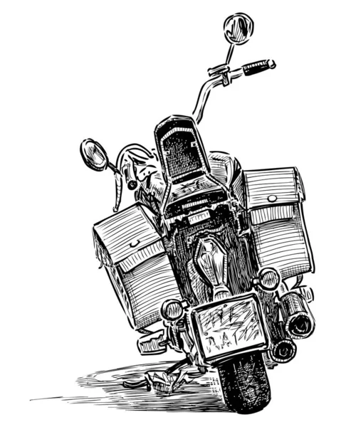 Croquis Vue Arrière Moto Debout Sur Parking — Image vectorielle
