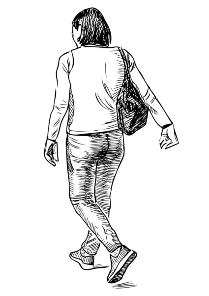 夏の日に通りを歩くカジュアルな街の女性のスケッチ — ストックベクタ