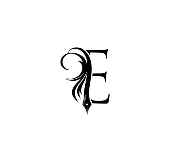 Kalem E Mektup Vintage Logosu Tasarımı. Gazeteci, yazar, sanatçı ve yayınevi için mükemmel..