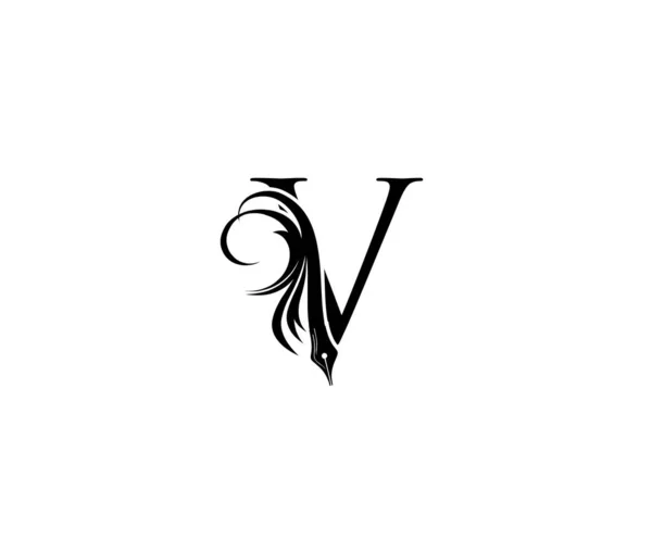 Kalem Mektup Vintage Logosu Tasarımı Gazeteci Yazar Sanatçı Yayınevi Için — Stok Vektör
