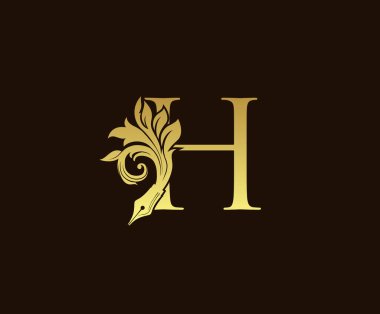 Kraliyet Kalem H Mektup Vintage Logosu Tasarımı. Gazeteci, yazar, sanatçı ve yayınevi için mükemmel..