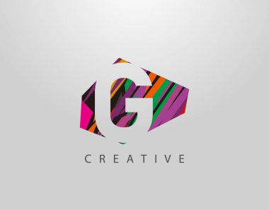 Yaratıcı G harfi logosu. Soyut G harfi tasarımı, çeşitli renk şeritlerinden oluşan Negatif Alan logosu.