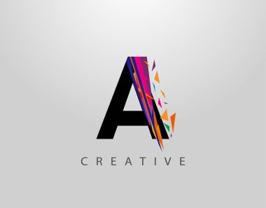Yaratıcı Harf A logosu. Mozaik Soyut A harf tasarımı, çeşitli renk şeritlerinden yapılmıştır.