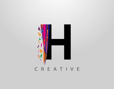 Yaratıcı Harf H logosu. Mozaik Soyut H harf dizaynı, çeşitli renk şeritlerinden yapılmış.
