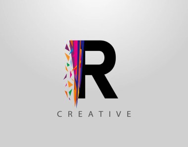 Yaratıcı Harf R logosu. Mozaik Soyut R harfi dizaynı, çeşitli renk şeritlerinden yapılmış.