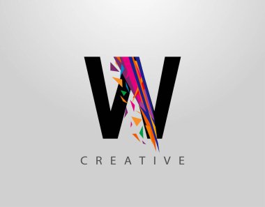 Yaratıcı Harf V logosu. Mozaik Soyut V harf tasarımı, çeşitli renk şeritlerinden yapılmış.