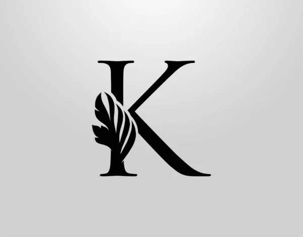 最初的K Swirl标志 经典K字母设计矢量与黑色和花卉手绘 — 图库矢量图片