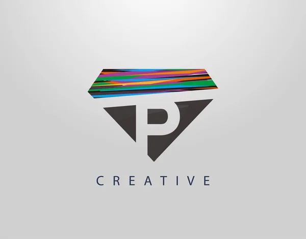 Logotipo Diamante Abstrato Inicial Design Letra Criativo Com Tiras Coloridas — Vetor de Stock